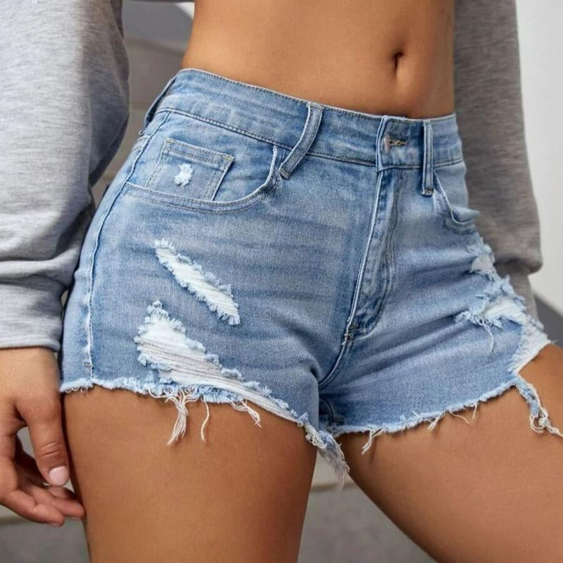 Women Denim Shorts Ripped Raw Trim Denim Shorts Women Clothing Women Apparel (Reg & Plus) Jean Womenswear Basic Bottom Underwear